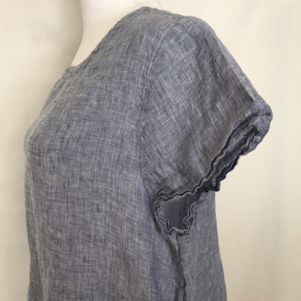Cynthia Rowley 100% Linen blue short sleeve top blouse size L (Flaw) - Picture 5 of 11